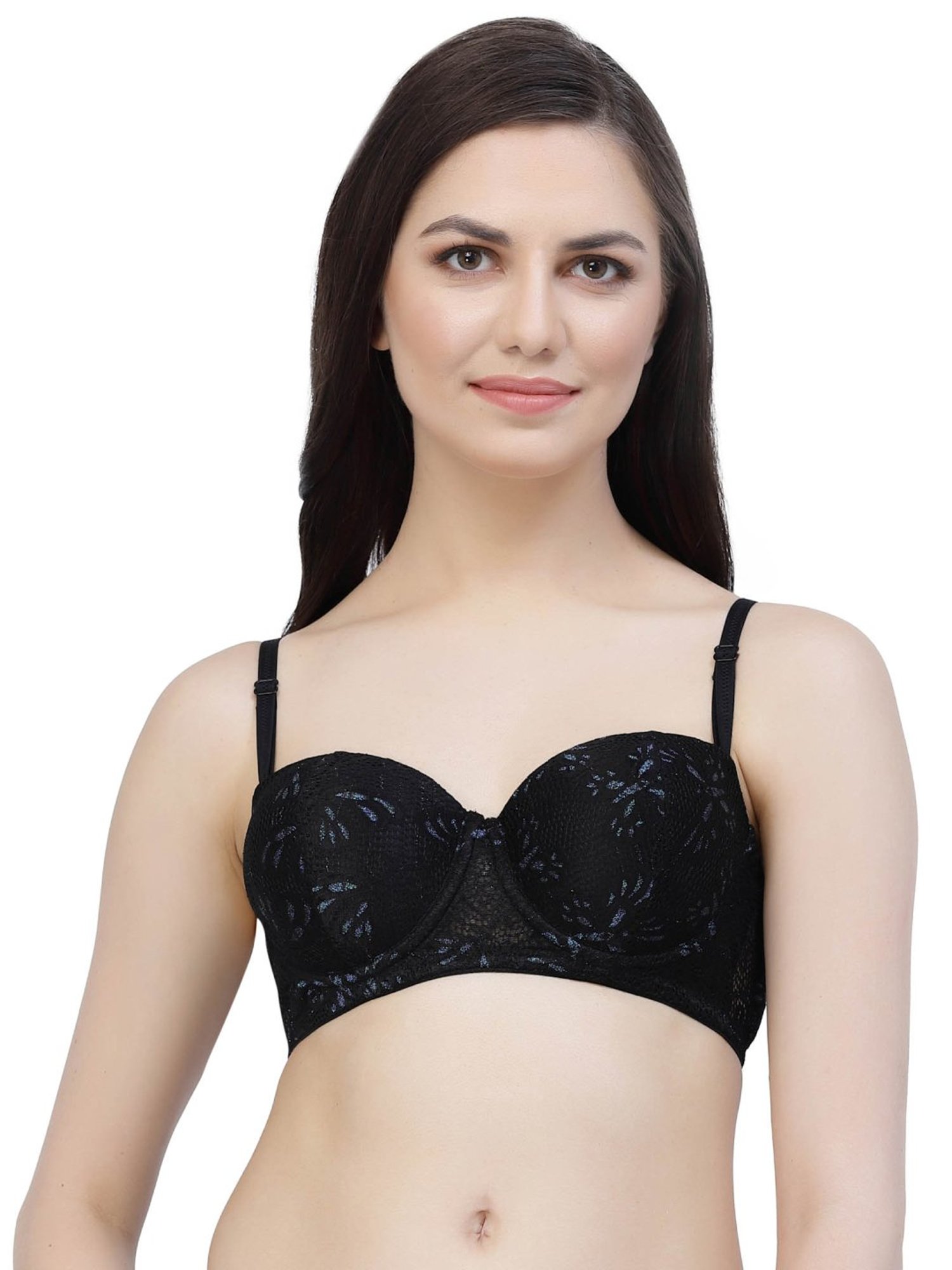 Cukoo Black Lace Work Padded Balconette Bra