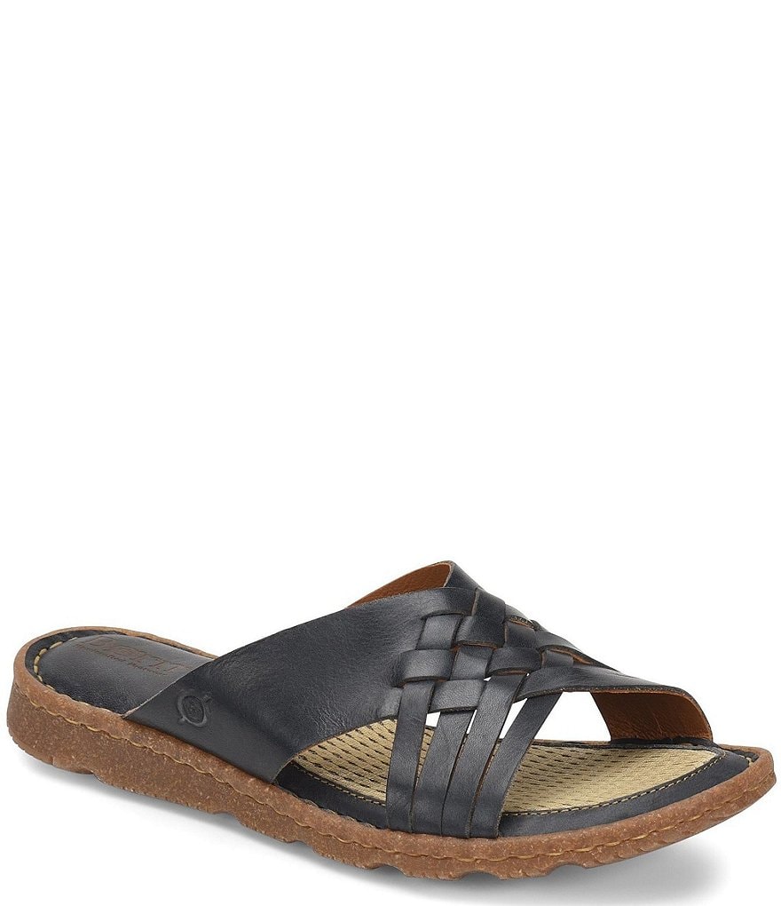 Born Basia Woven Leather Slide Sandals