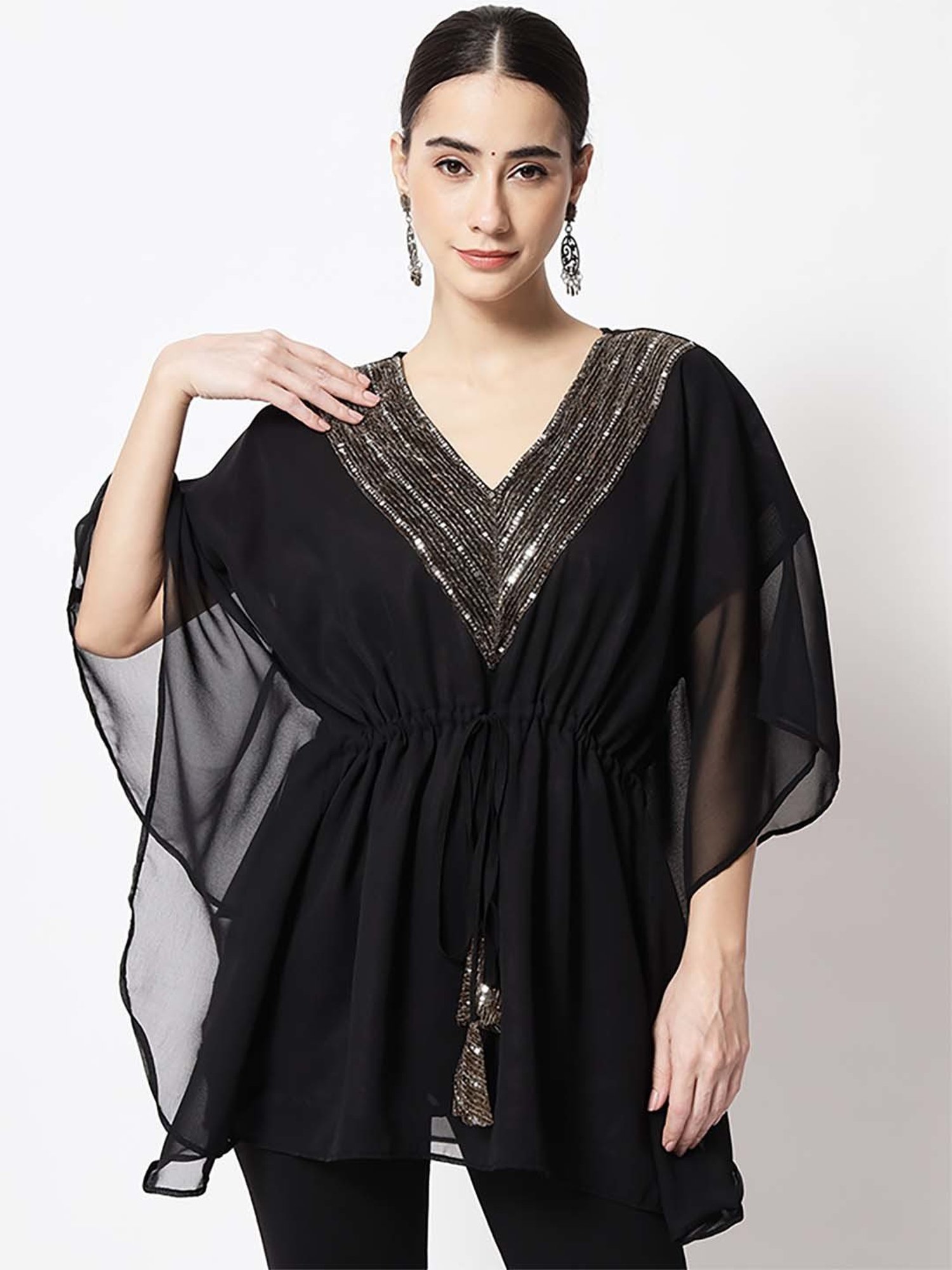 studiorasa Black Embellished A Line Short Kaftan