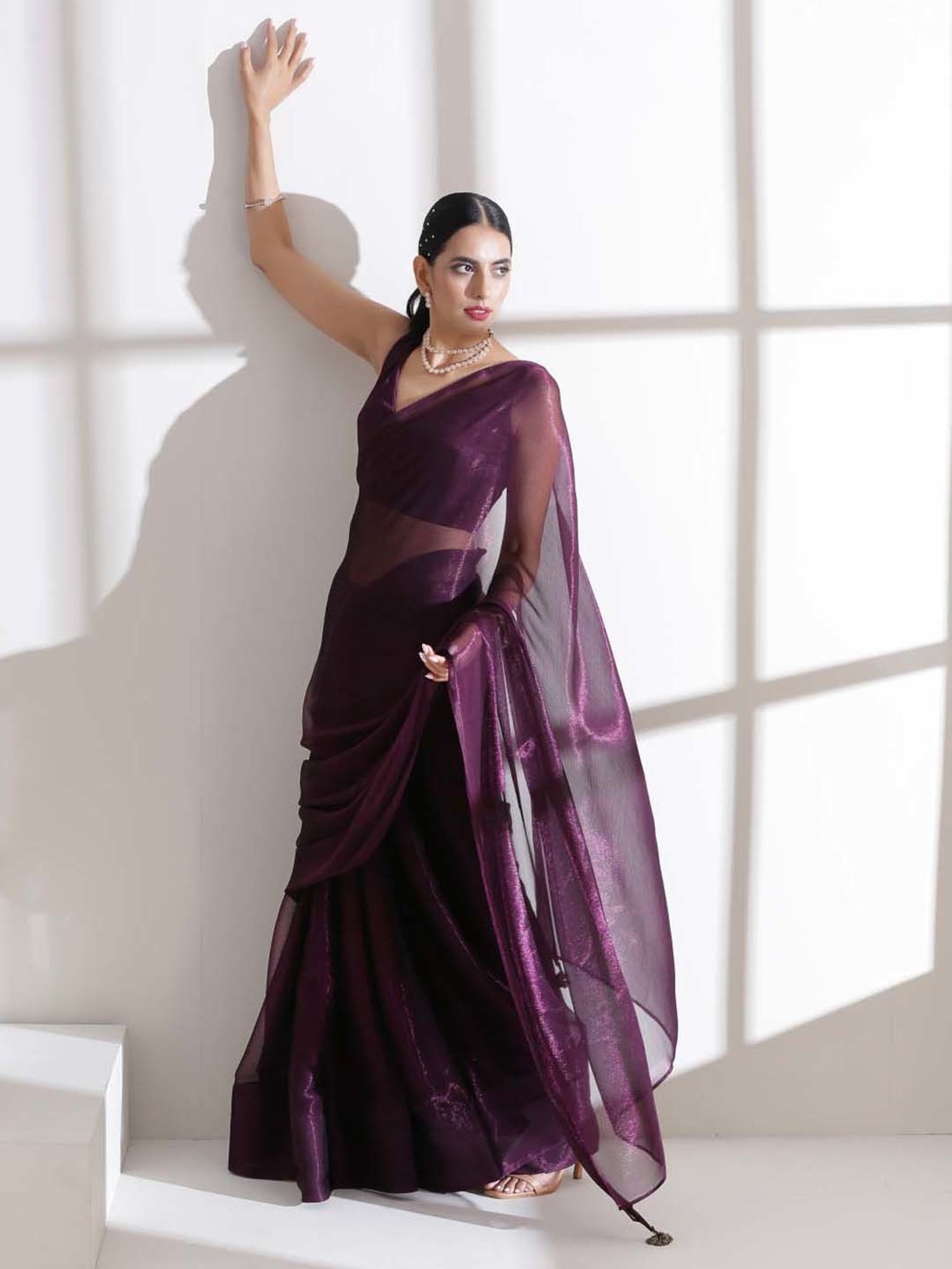 Swtantra Purple Chiffon Saree