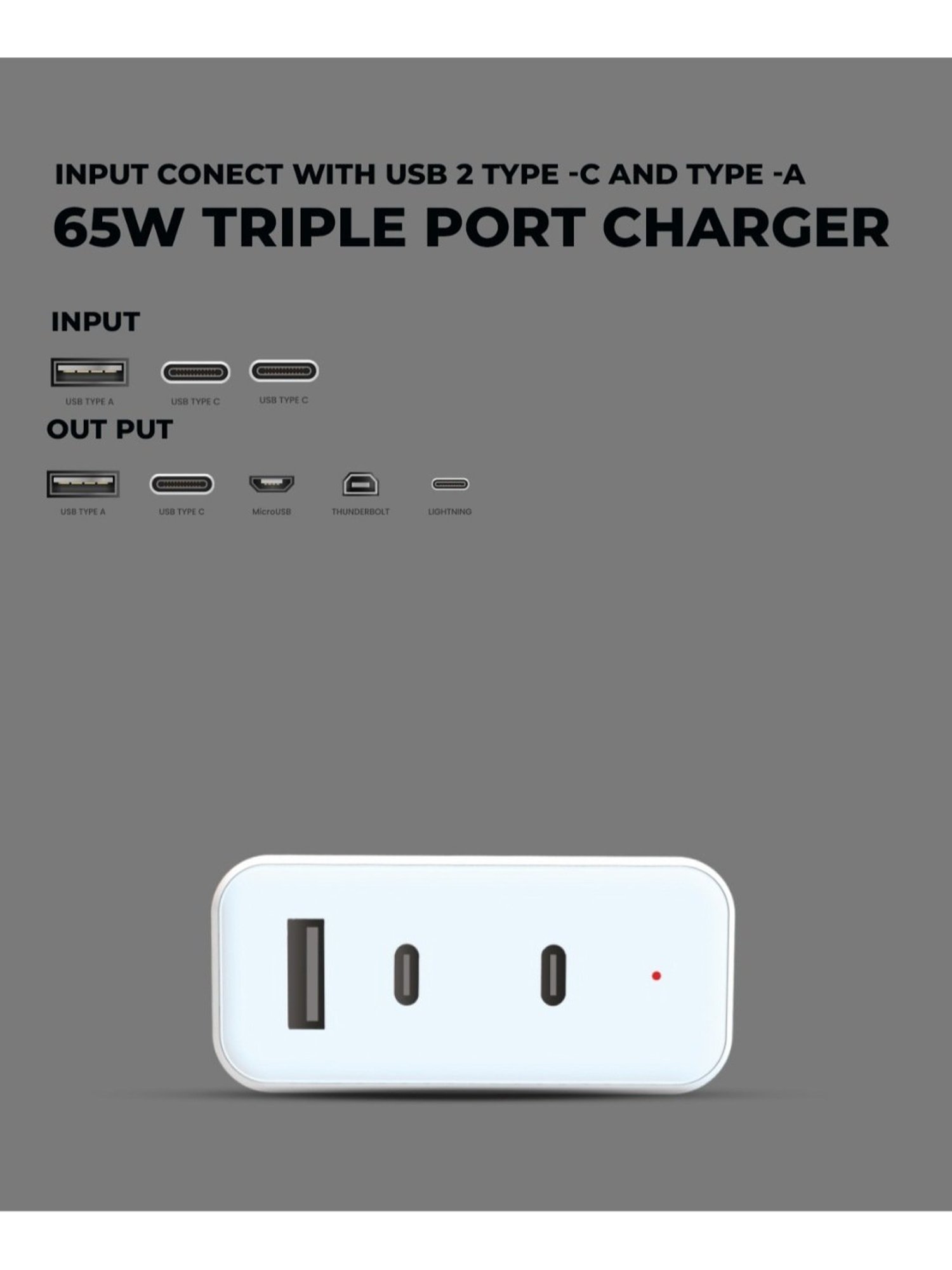 Onelife CH 23 65W USB Type C/A Wall Charger GaN Technology Fast Charging (White)