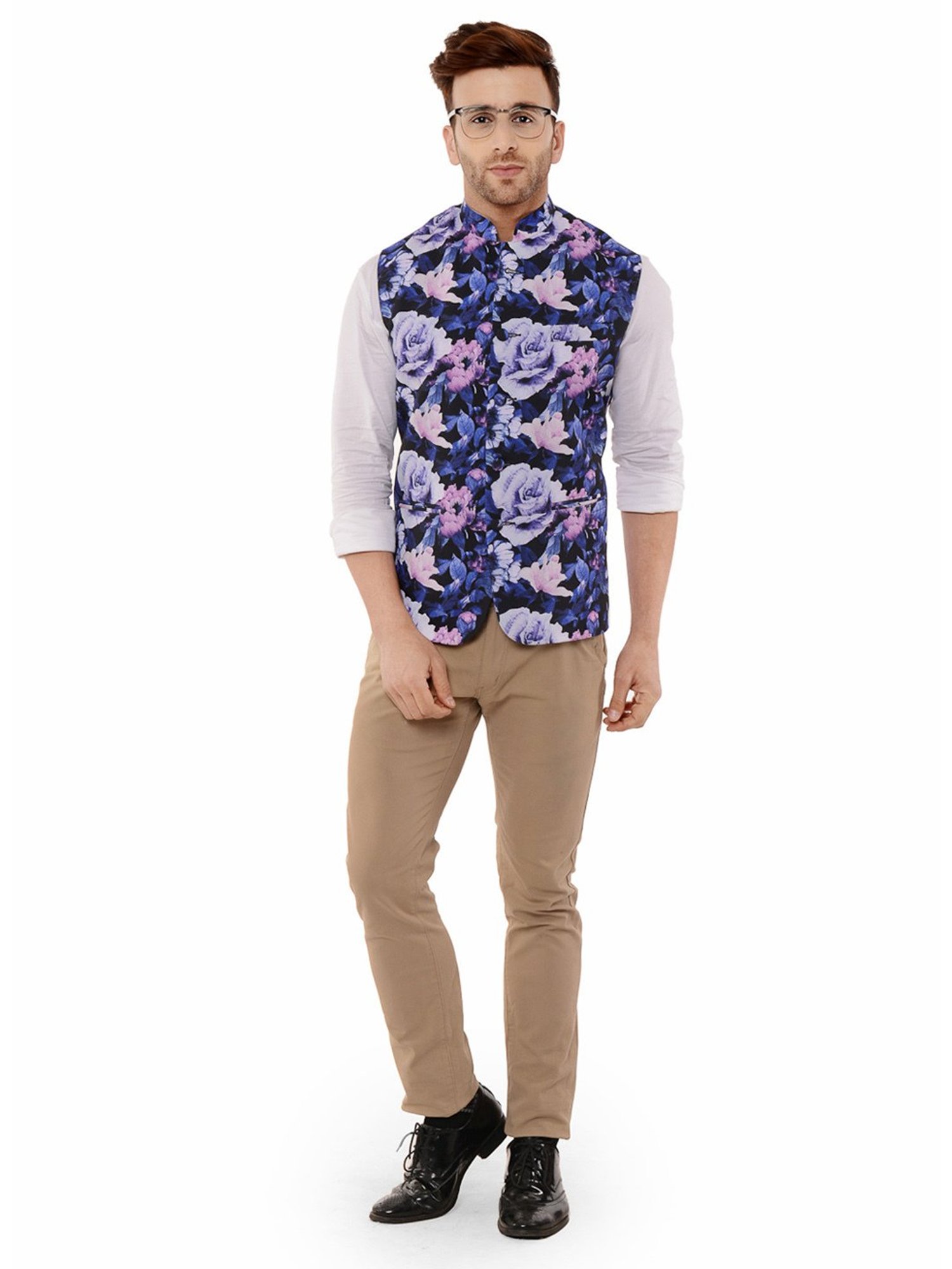 Hangup Plus Multicolor Regular Fit Floral Print Nehru Jacket