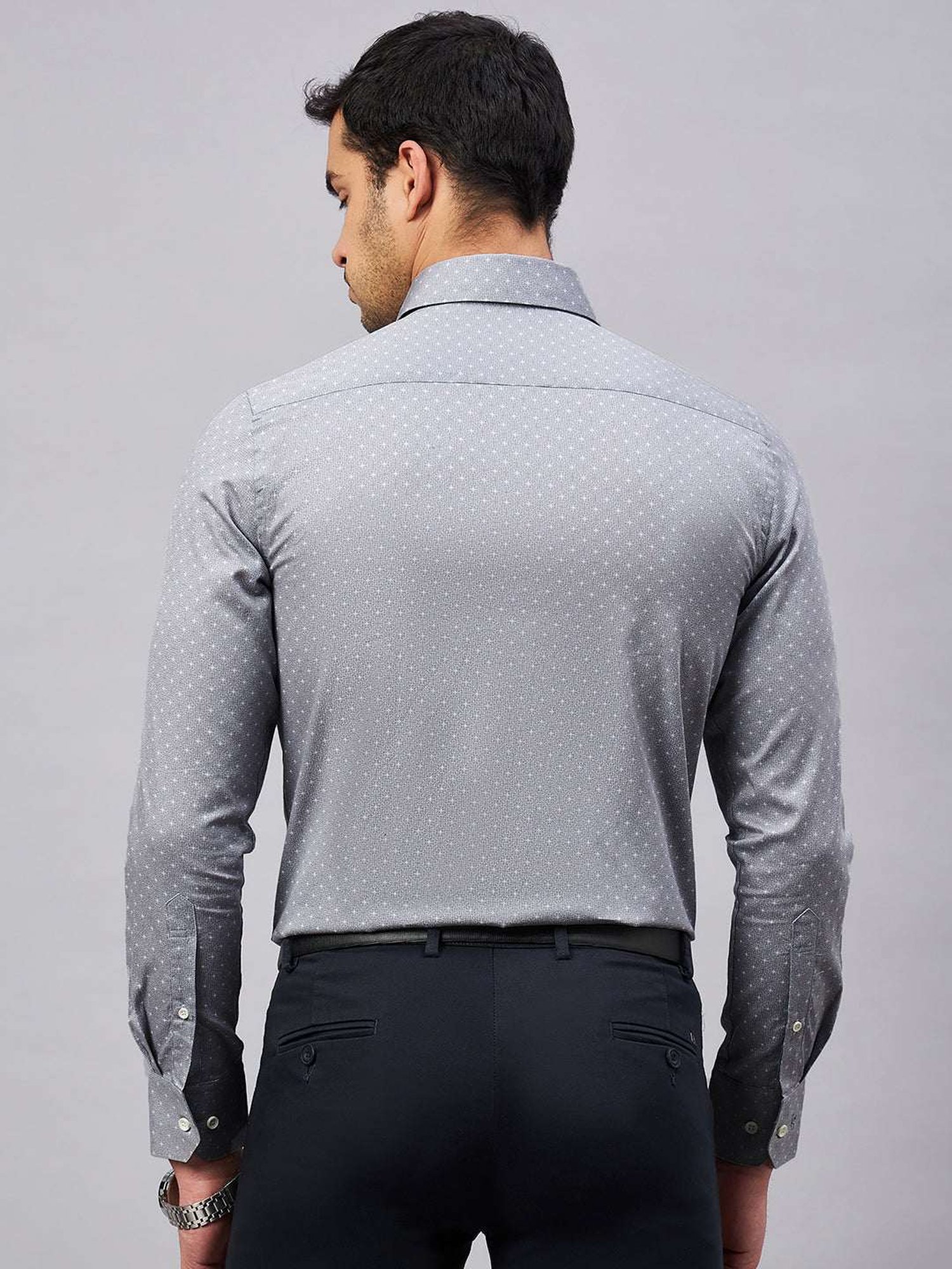 Louis Stitch Grey Cotton Regular Fit Printed Shirt