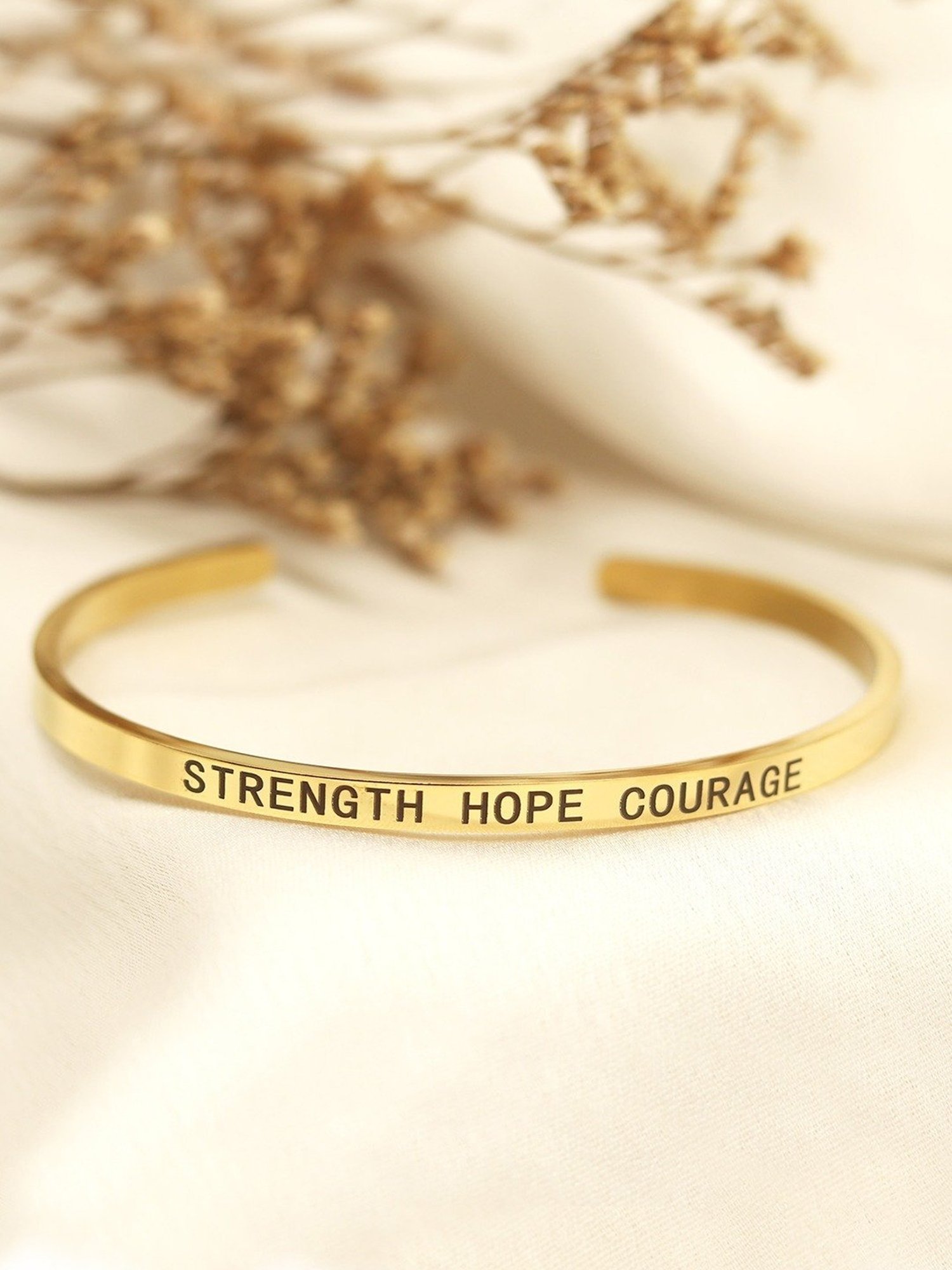 Joker & Witch Golden Strength Hope Courage Mantra Flexible fit Bracelet