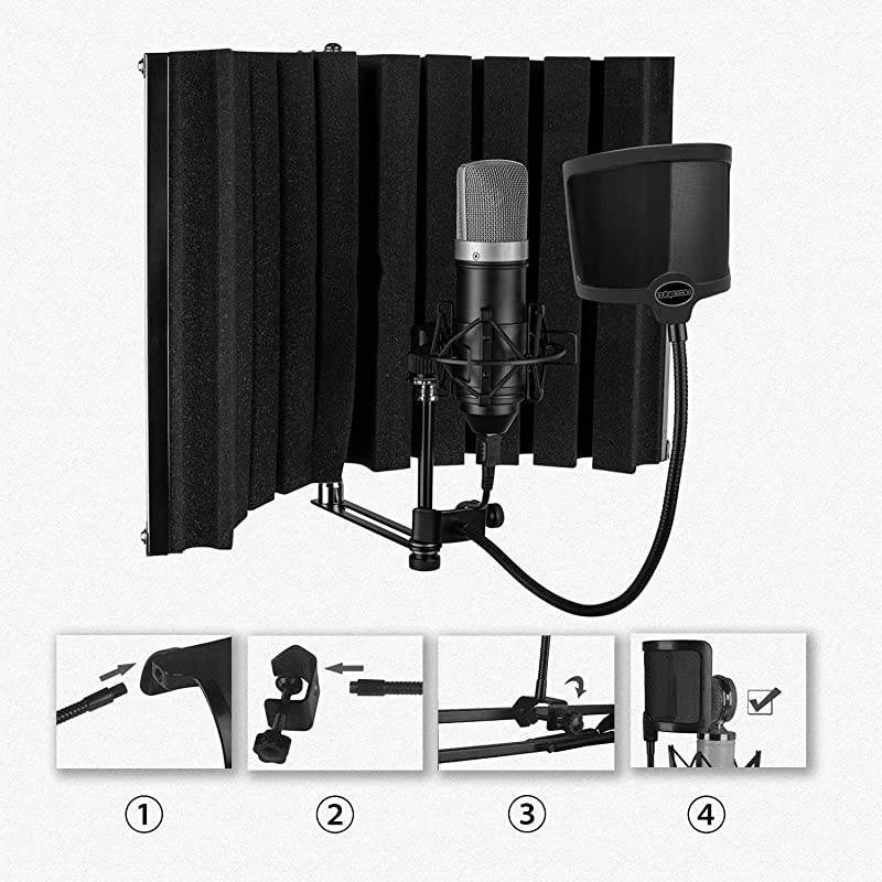 PF101 Microphone Pop Filter Studio Recording Pop Shield Mic Windscreen with Flexible Gooseneck and Extended Adjustable Clamp