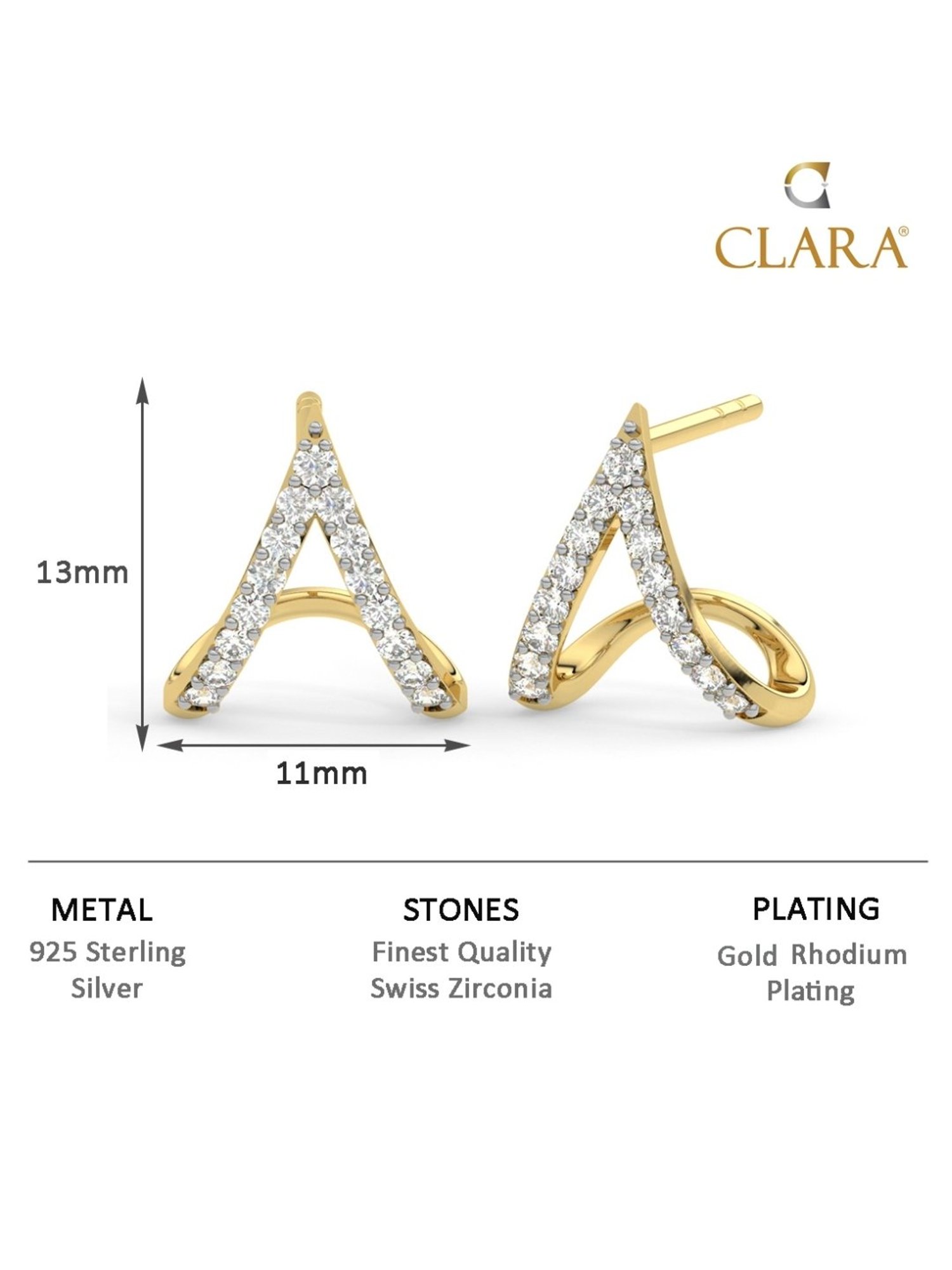 Clara 92.5 Sterling Silver Gold Rhodium-Plated Swiss Zirconia Huggie Earrings for Women & Girls