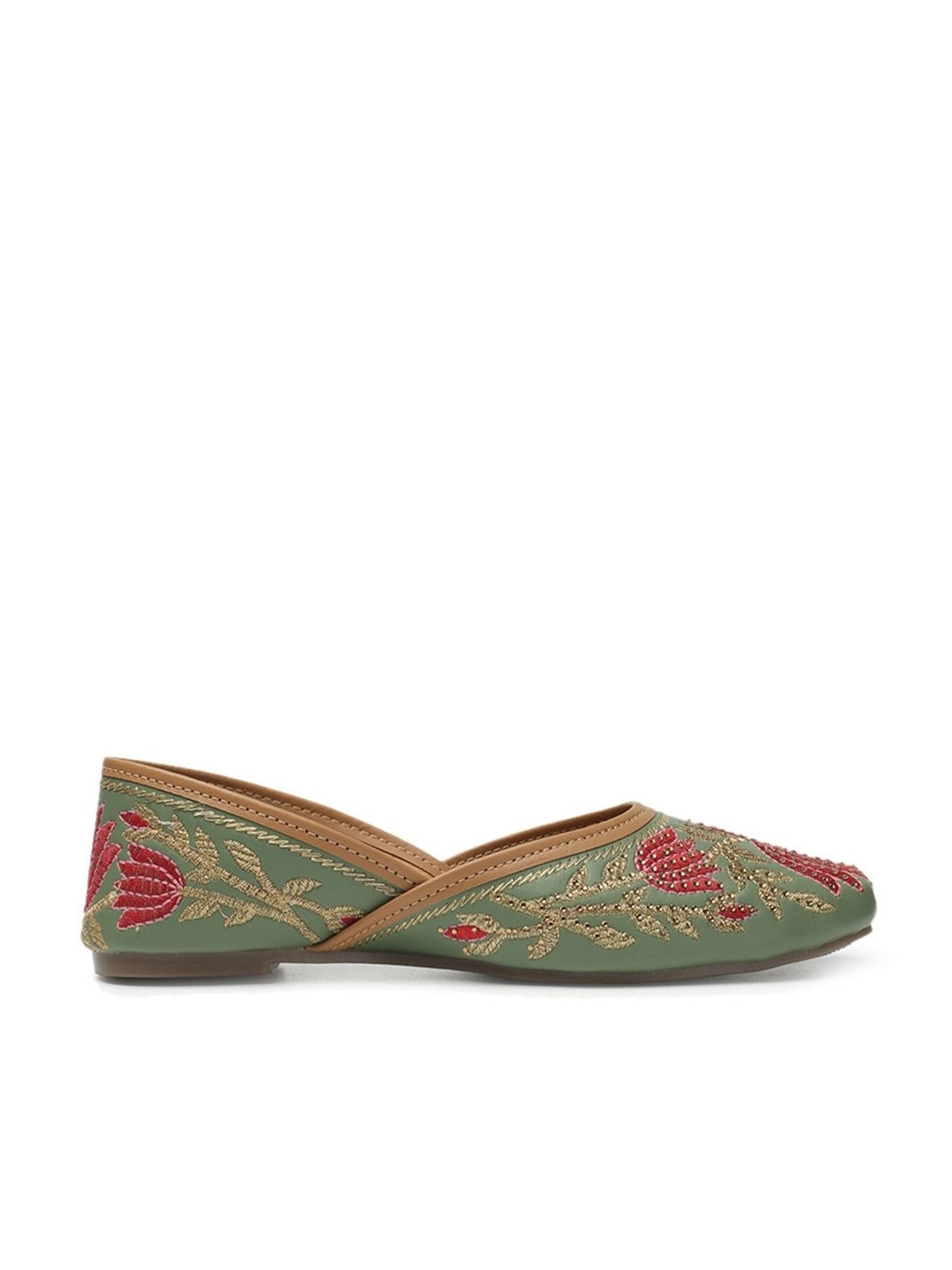 Iconics Women's Olive Ethnic Juttis