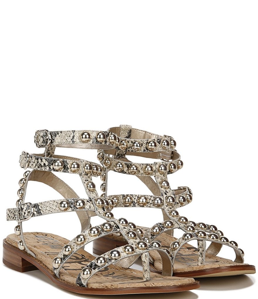 Sam Edelman Eavan Studded Snake Print Leather Gladiator Sandals