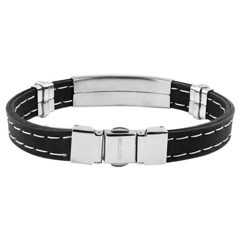 Men's West Coast Jewelry Stainless Steel Lord's Prayer ID Plate Rubber Bracelet