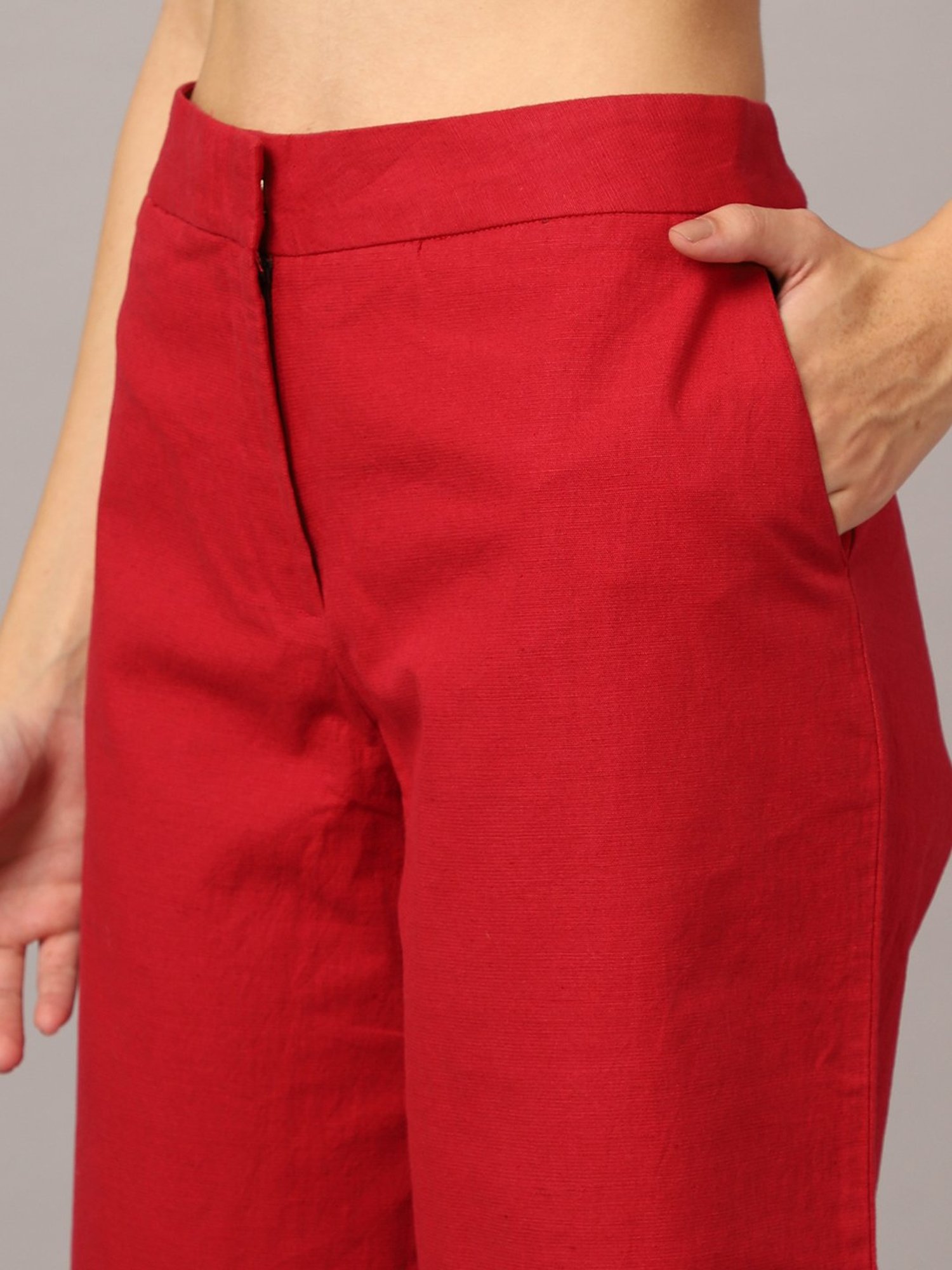 Crozo By Cantabil Red Regular Fit Mid Rise Crop Pants