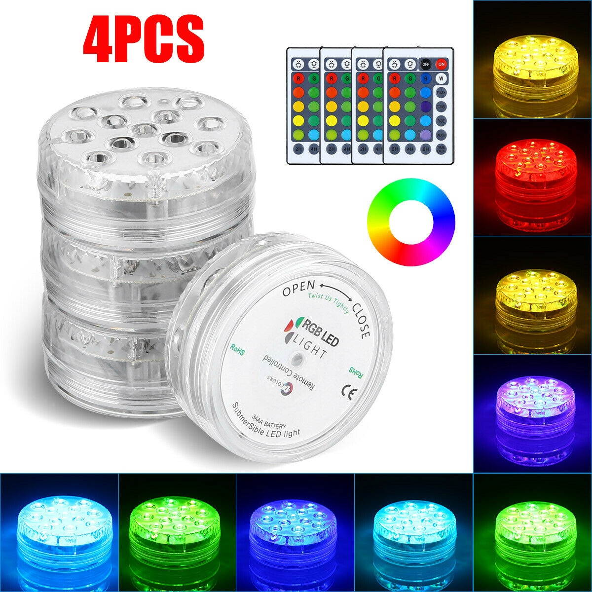 4X RGB Swimming Pool Light LED Bulb Underwater Color Vase Decor Lights  Remote