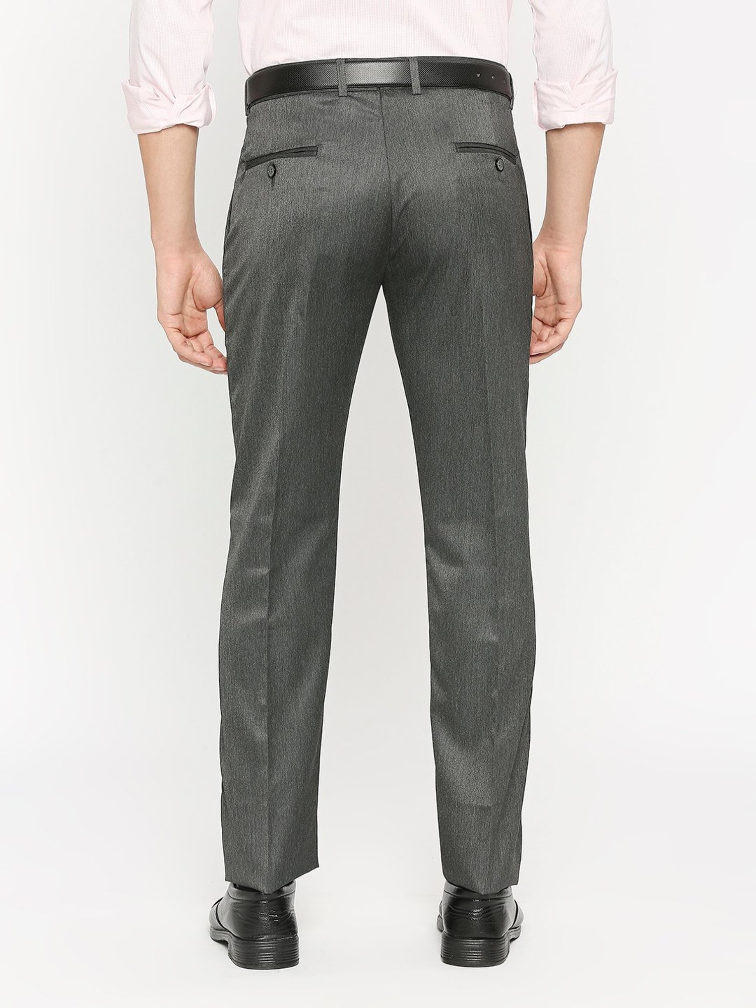 SOLEMIO Charcoal Slim Fit Flat Front Trousers