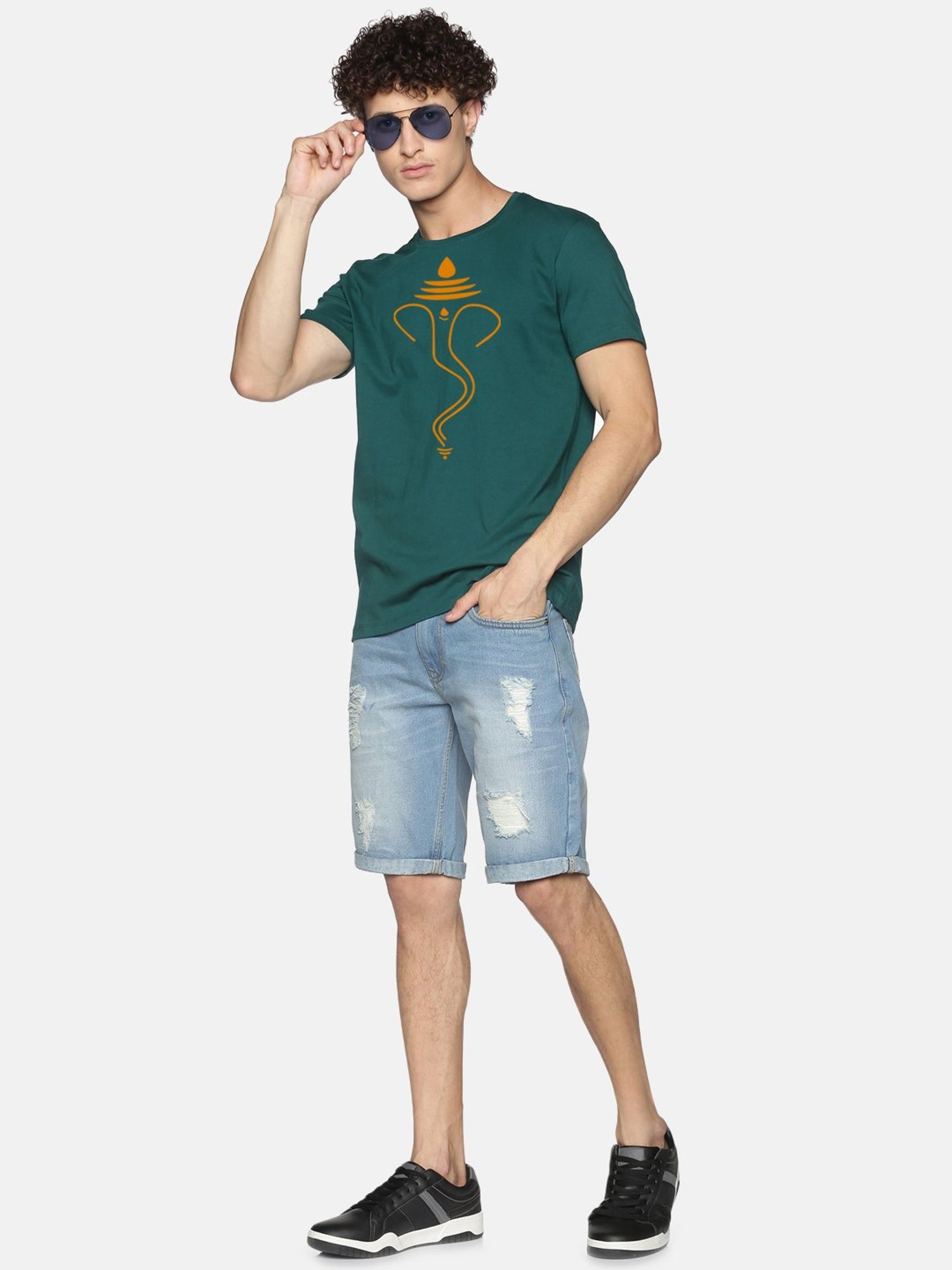 BLACK RADIO Green Slim Fit Printed Cotton Crew T-Shirt