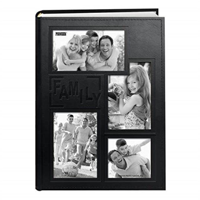 pioneer collage frame embossed family sewn leatherette cover 300 pocket photo album, black