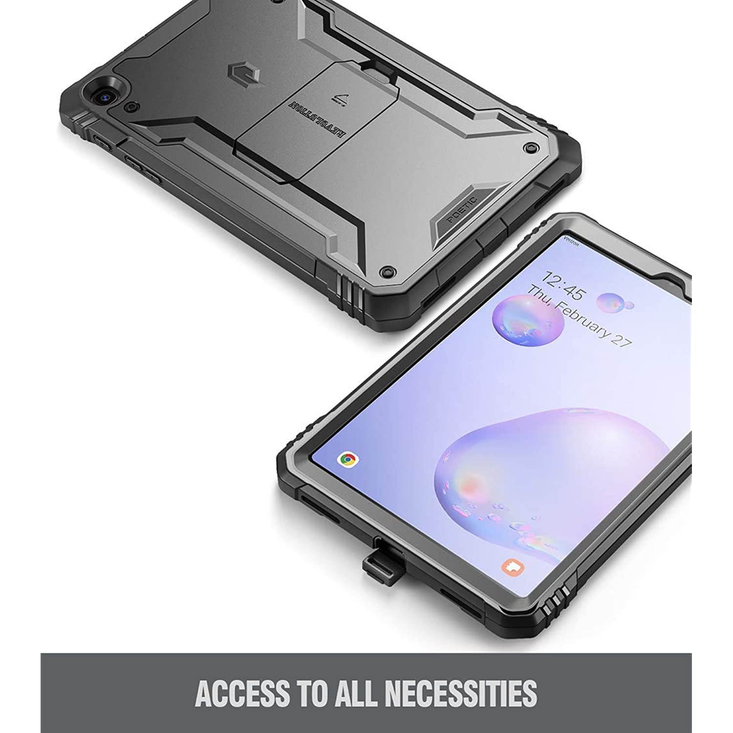 Poetic Revolution Series Designed for Samsung Galaxy Tab A 8.4 2020 Kickstand Rugged Case,Model SM-T307, Full-Body Heavy Duty Case, Built-in-Screen Protector, Black