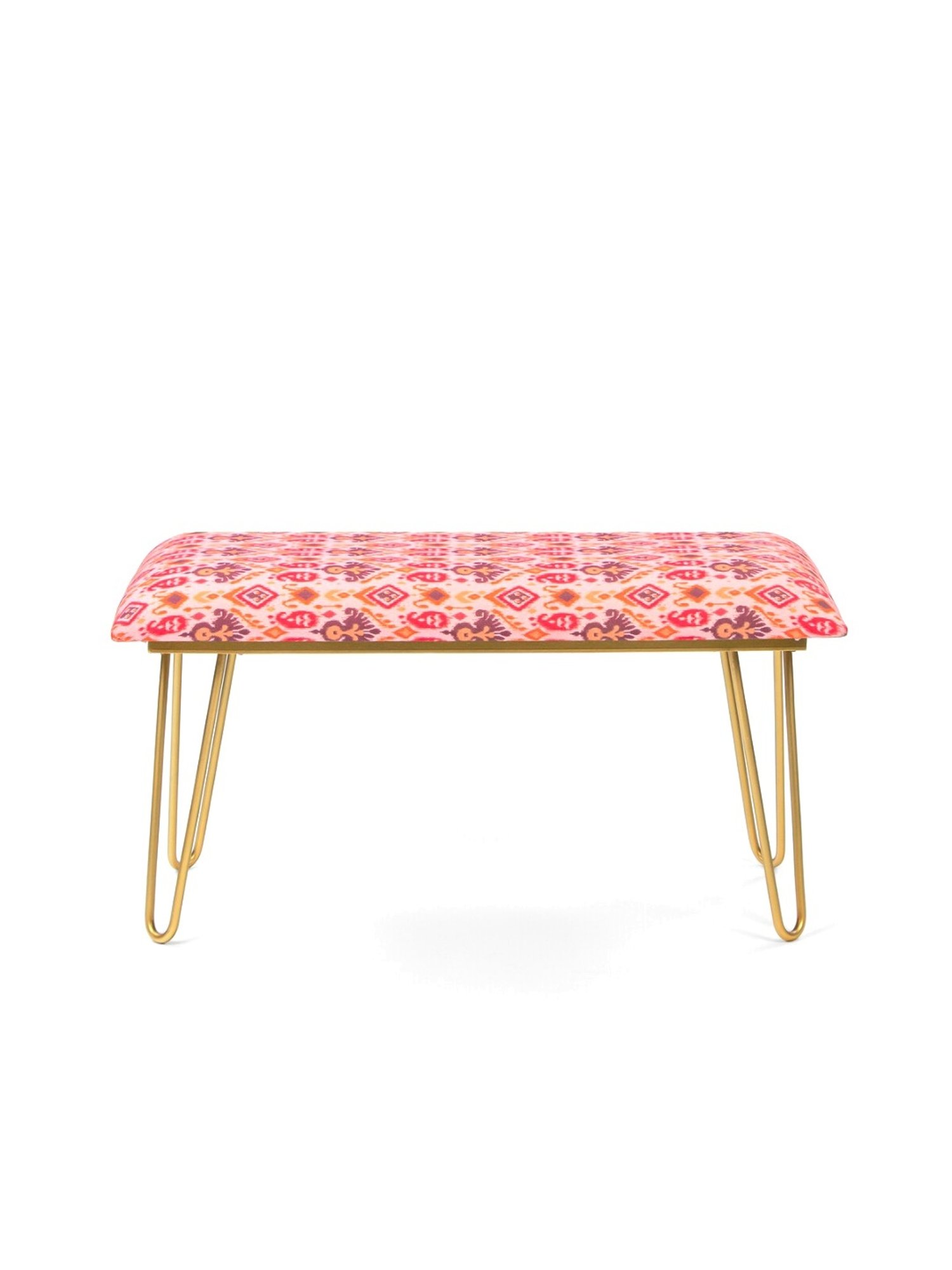 Chumbak Kitsch Earthy Ikat Pink Peach Iron Bench