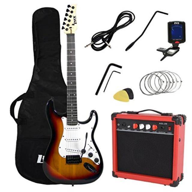 LyxPro Full Size Electric Guitar with 20w Amp, Package Includes All Accessories, Digital Tuner, Strings, Picks, Tremolo Bar, Shoulder Strap, and Case Bag Complete Beginner Starter kit Pack
