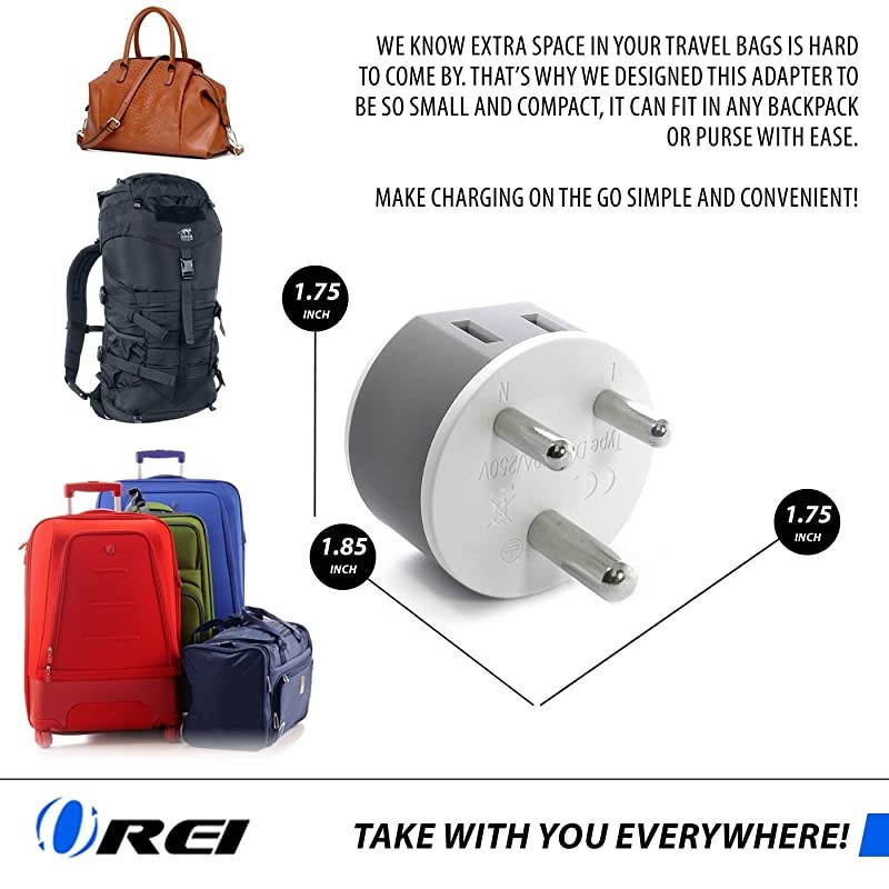 India, Nepal, Maldives Power Plug Adapter by  with 2 USA Inputs - Travel 3 Pack - Type D (US-10) Safe Grounded Use with Cell Phones, Laptop, Camera Chargers, CPAP, and More