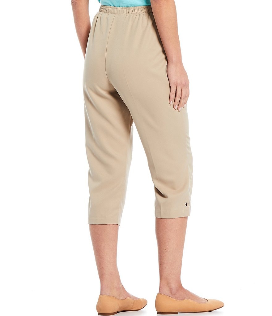 Allison Daley Microfiber Twill Silver Ring Embellished Hem Detail Pull-On Capri Pants