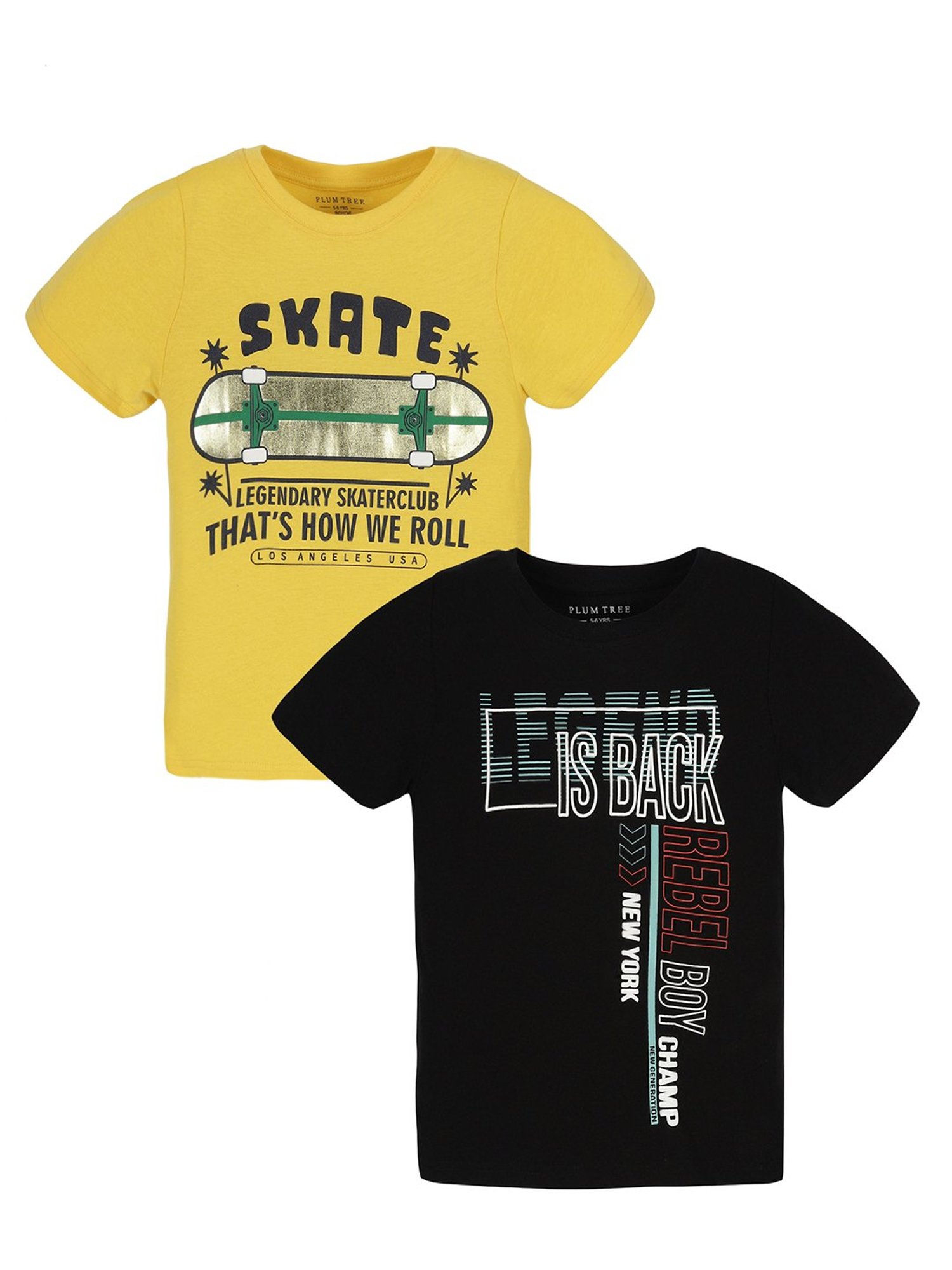 Plum Tree Boys Black & Yellow Printed T-Shirt (Pack Of 2)