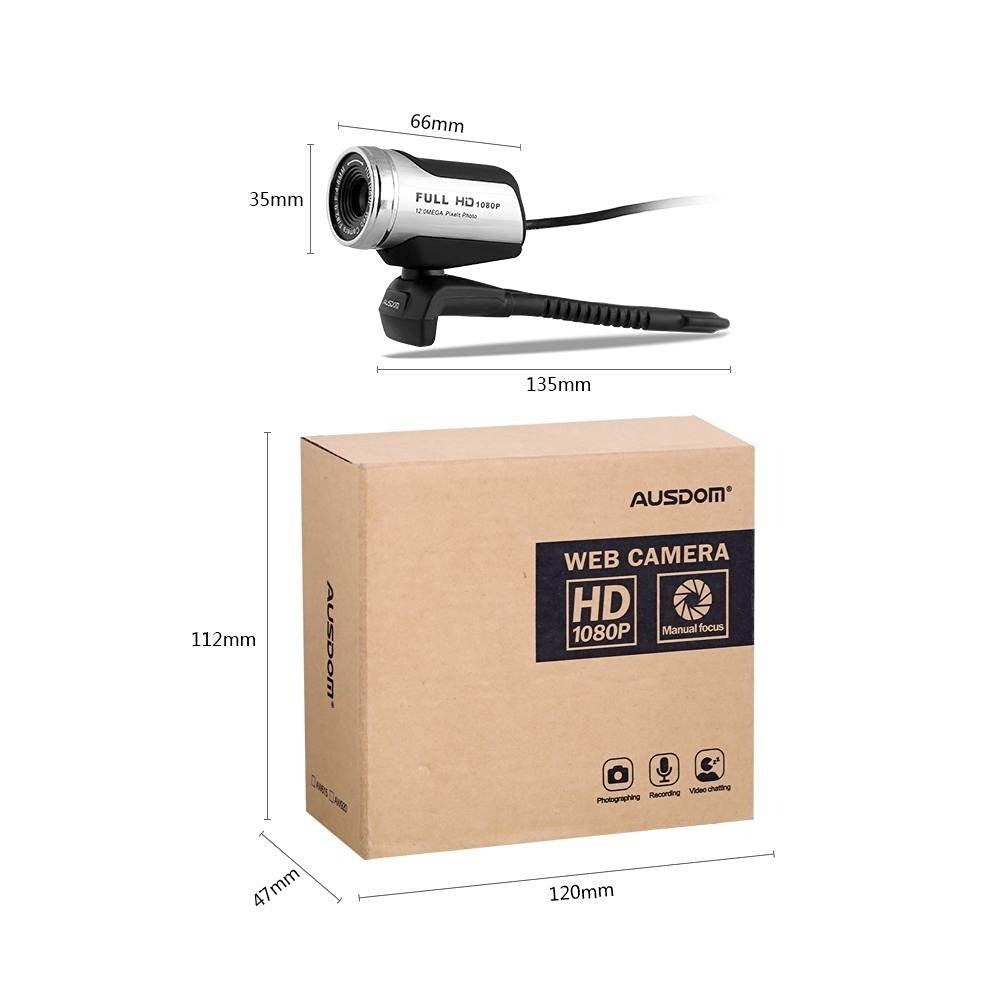 AUSDOM 1080P HD USB Webcam with Built-in Microphone,12.0MP, Auto Exposure, Digital Zoom, Clip-On/Freestanding Network Computer Camera Web Cam