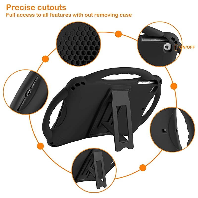 Kids Case for iPad Mini 5 4 3 2 1Silicone Childproof for All Kinds of iPad Mini Builtin Handle Stand Comes with a 24 Feet Adjustable Strap Black