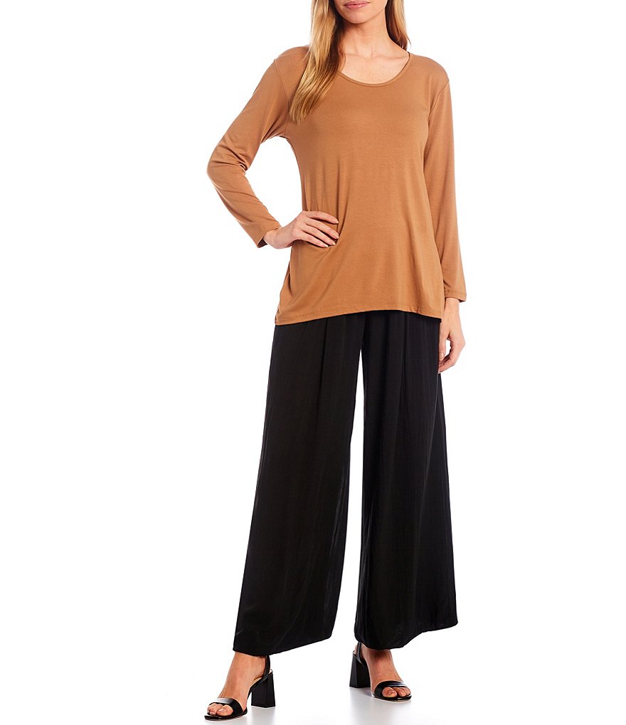 M Made in Italy Long Sleeve Jewel Neck Knit Top