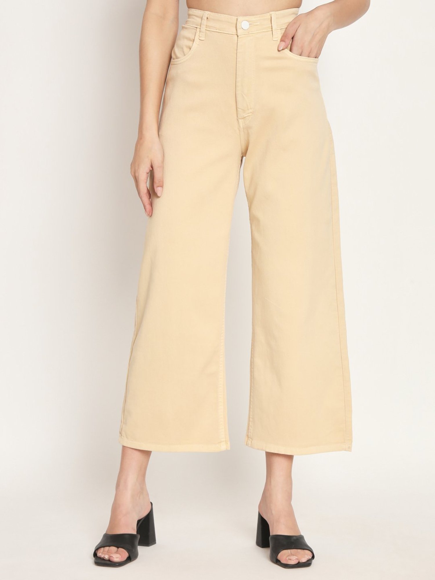 Angelfab Yellow Cotton Relaxed Fit High Rise Jeans