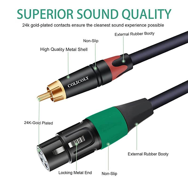 2 XLR to 2 RCA Cable Heavy Duty Dual XLR Female to Dual RCA Male Patch Cord HiFi Stereo Audio Connection Interconnect Lead 66ft