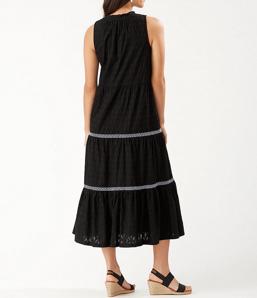 Tommy Bahama Cotton Clip Jacquard Embroidered Split Neck Swim Cover Up Dress