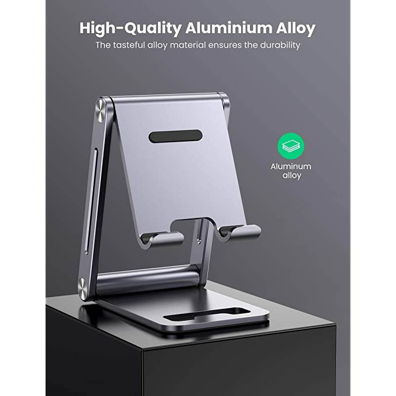 Cell Phone Stand Adjustable Aluminum Mobile Phone Holder for Desk Compatible for iPhone 12 Pro Max 11 X SE XS XR 8 Plus 6 7 6S Samsung Galaxy Note20 S20 S10 S9 S8 S7 Smartphone Foldable
