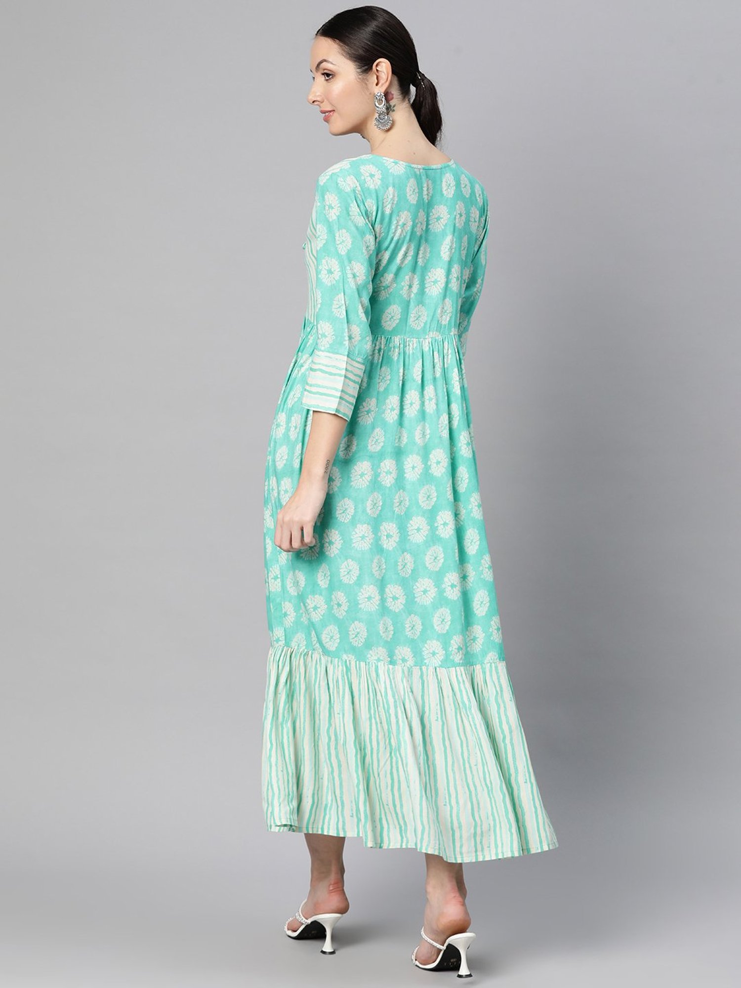 Indibelle Turquoise Floral Ethnic Dress