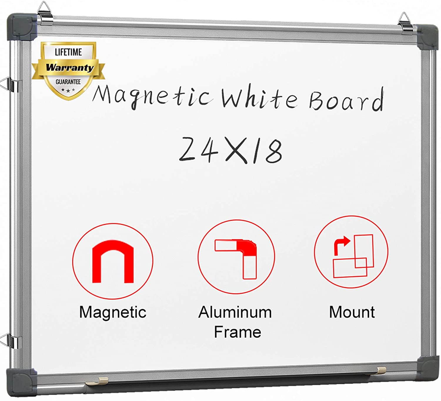 Magnetic White Board 24 x 18 Dry Erase Board Wall Hanging Whiteboard with 3 Dry Erase Pens, 1 Dry Eraser