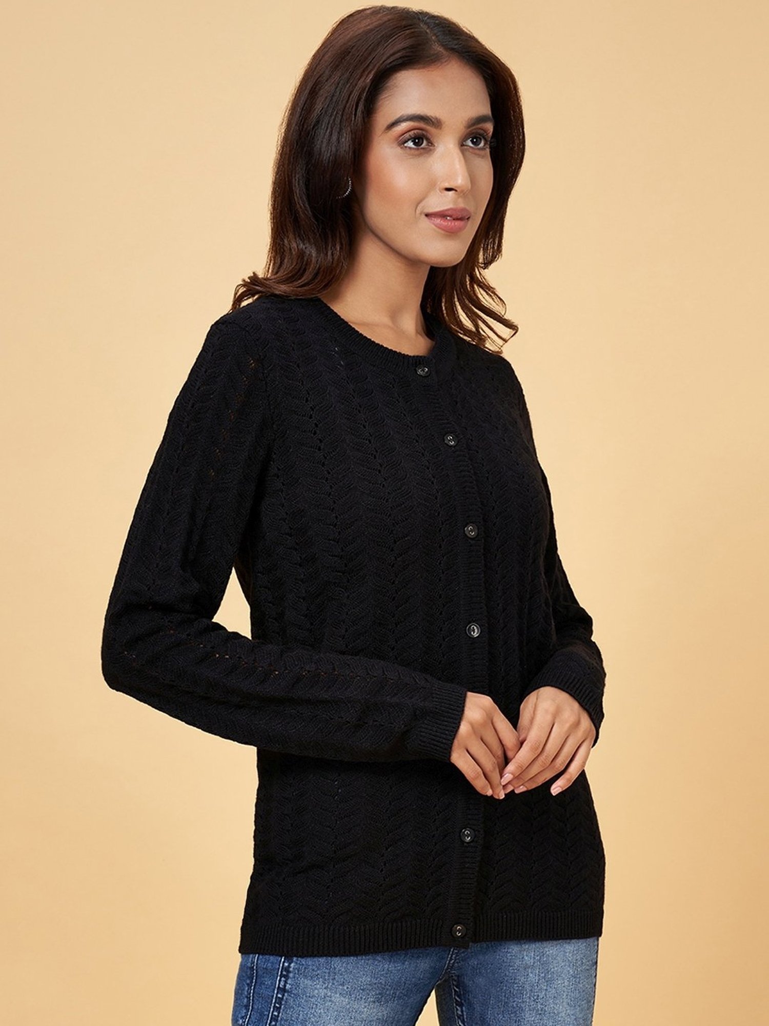 Rangmanch by Pantaloons Black Self Pattern Cardigan
