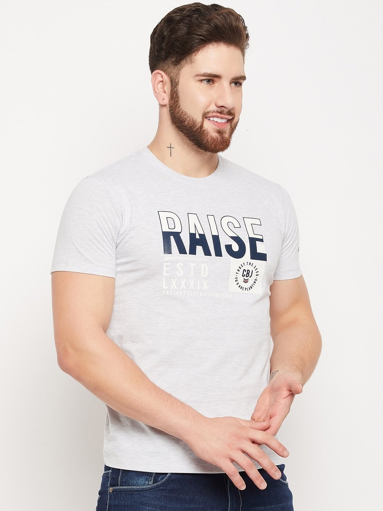 Cantabil Grey Regular Fit Printed T-Shirt