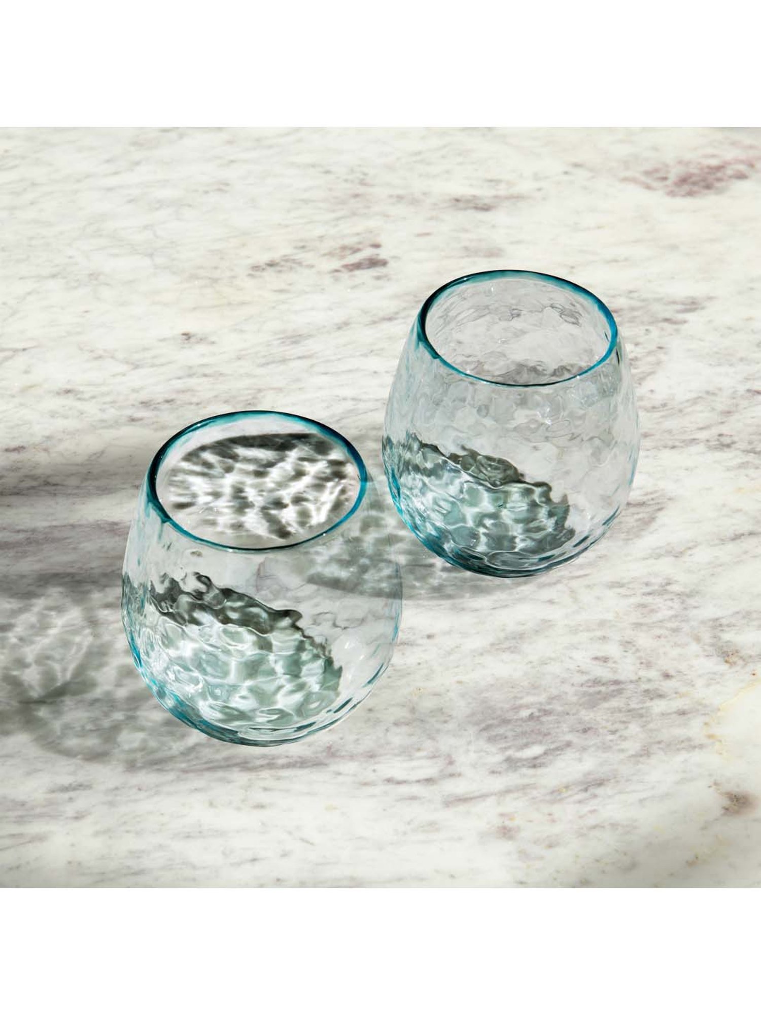 Ellementry 'Quoise' Blue & Transparent Glass Round-Shaped 9 cm Tumbler (0.35 L) - Set of 2