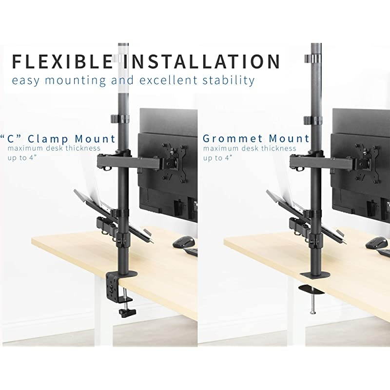Black Fully Adjustable 13 to 32 inch Single Computer Monitor and Laptop Desk Mount Combo, Stand with Grommet Option, Fits up to 17 inch Laptops STAND-V002C