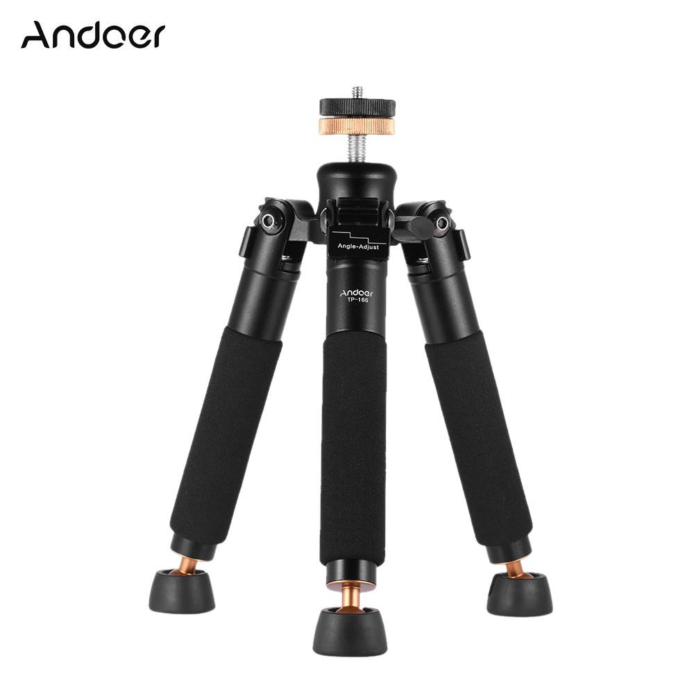 Andoer TP-166 Portable Tabletop Desktop Macro Mini Aluminum Alloy Tripod Unipod Monopod Stand Support Holder Stabilizer for Camera