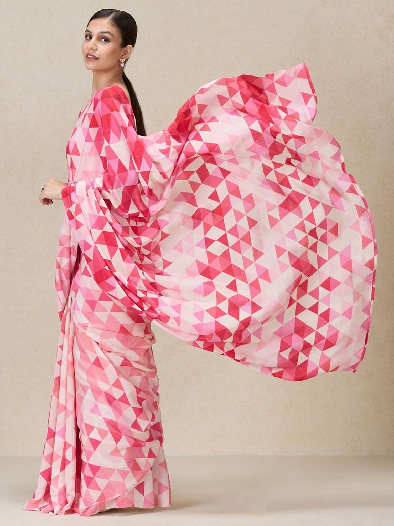 Unnati Silks Red Silk Printed Saree With Unstitched Blouse