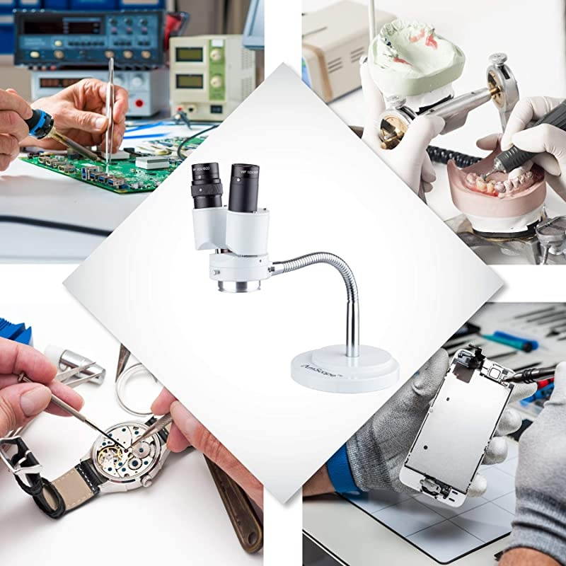 8X Magnification Binocular Stereo Microscope w 360 Revolve Dental Lab Electronic Repair Soldering Shop Gooseneck Illuminator