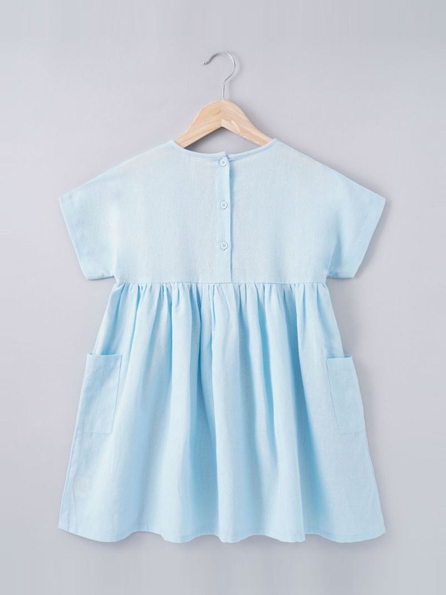 Ed-a-Mamma Kids Blue Cotton Embroidered Dress