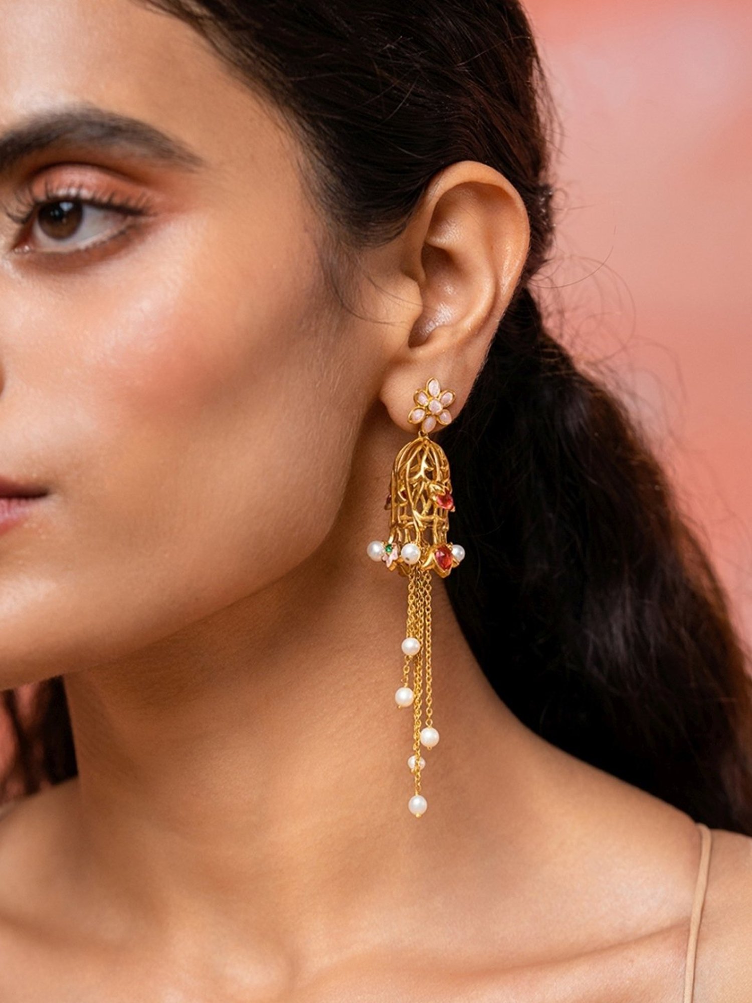 Shaya 92.5 Sterling Silver Yellow Gold Shaadi Squad Nakhrewali Aunty Jhumki Earrings for Women