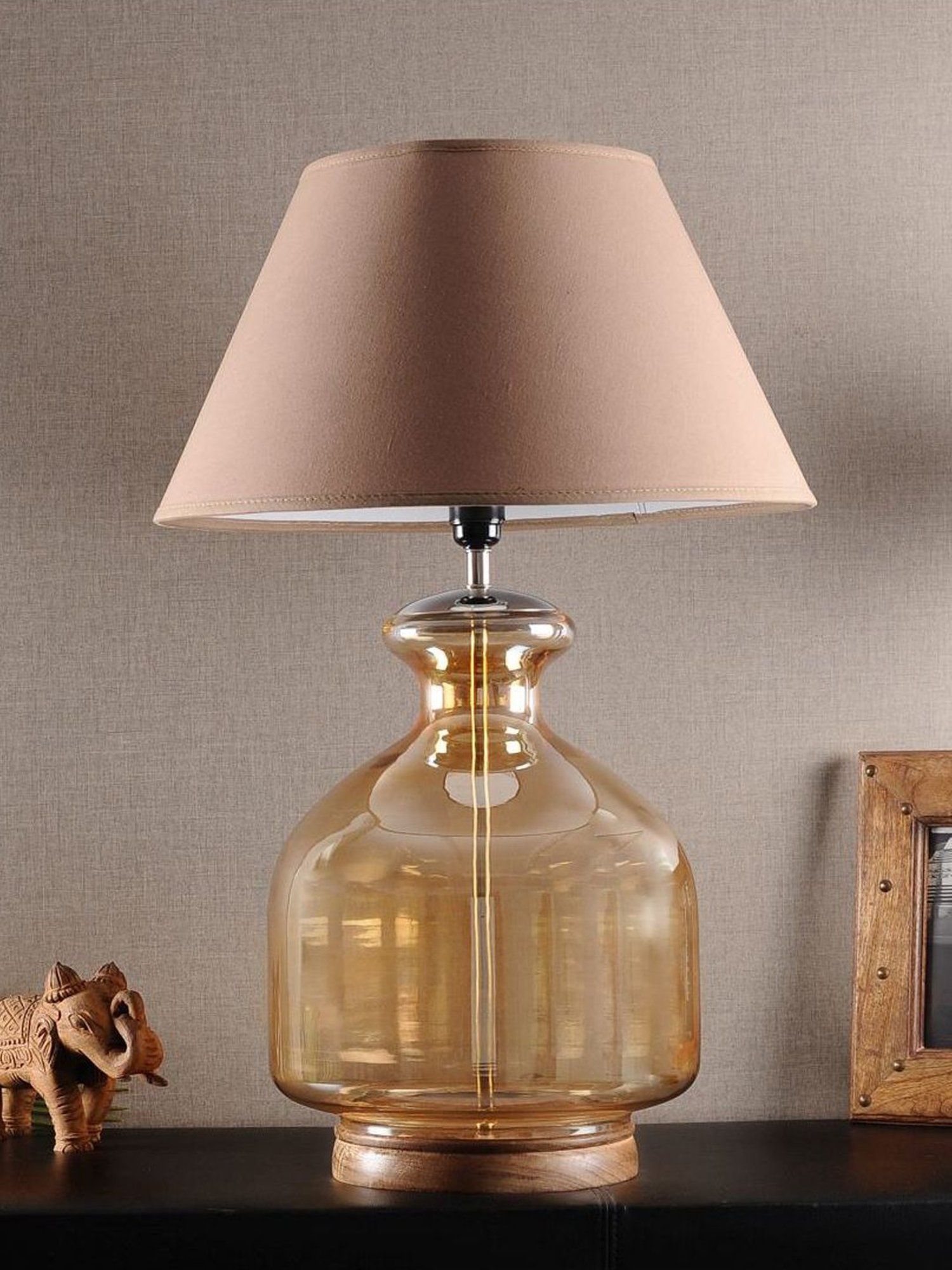 Kapoor Lamp Shades Amber & Pink Glass Alper Luster Cotton Shade Table Lamp