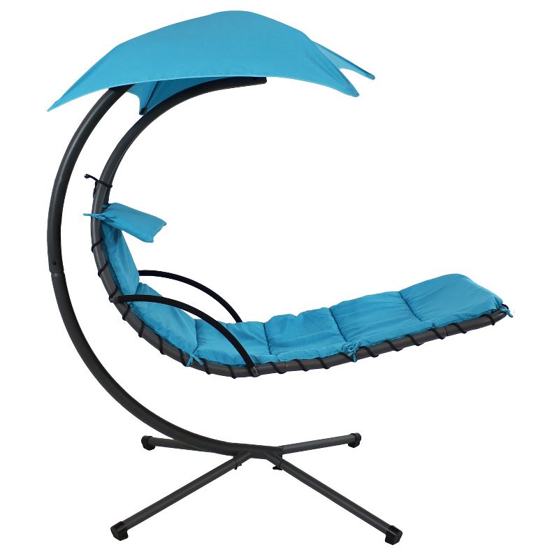 Sunnydaze Outdoor Hanging Chaise Floating Lounge Chair with Canopy Umbrella and Stand, Teal