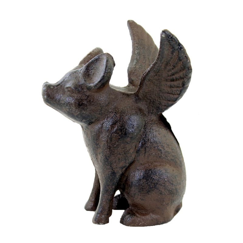 Home & Garden 5.5" Cast Iron Flying Pig Marathon Running Transpac  -  Outdoor Sculptures And Statues