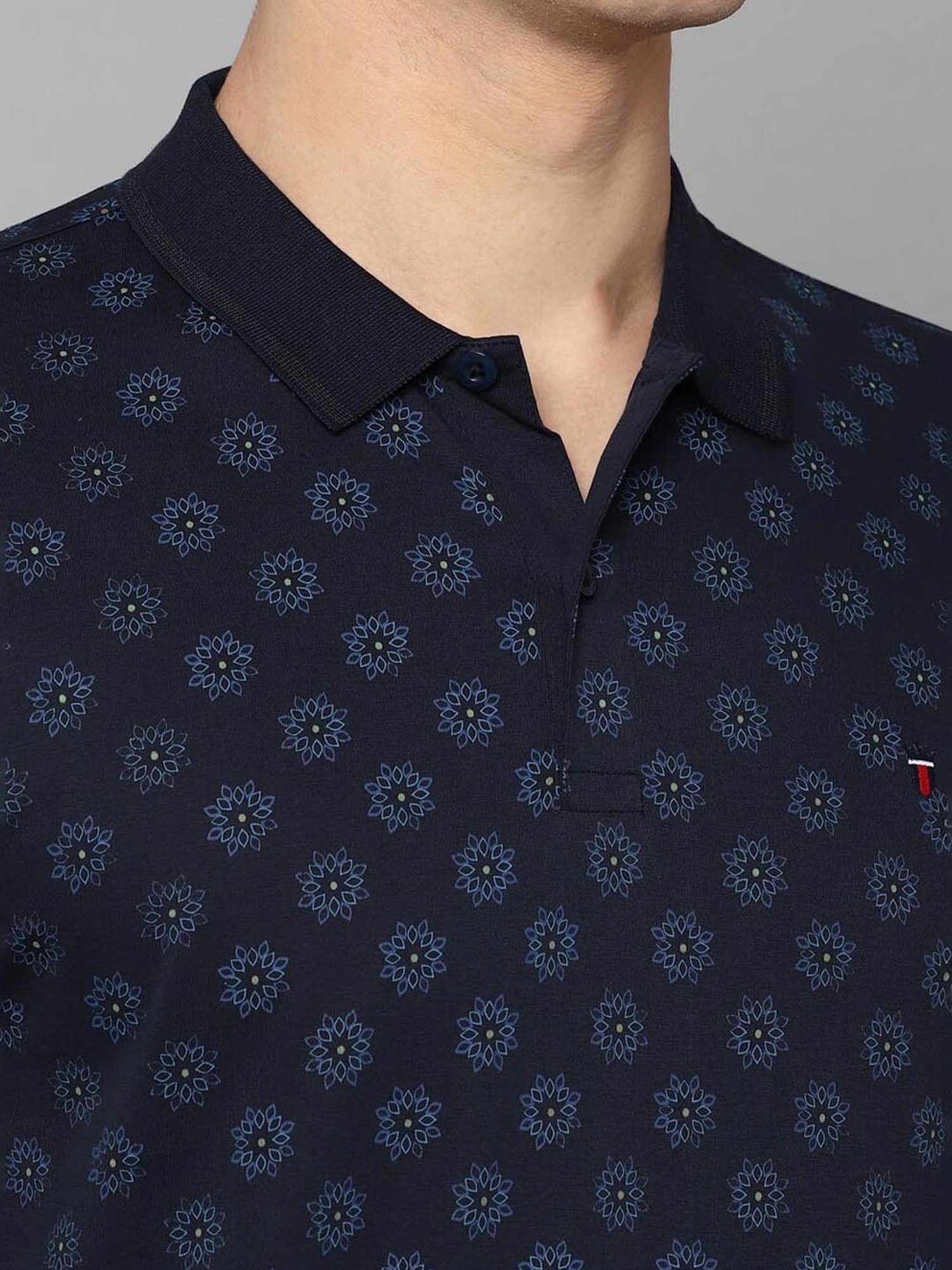 Louis Philippe Sport Navy Cotton Slim Fit Printed Polo T-Shirt