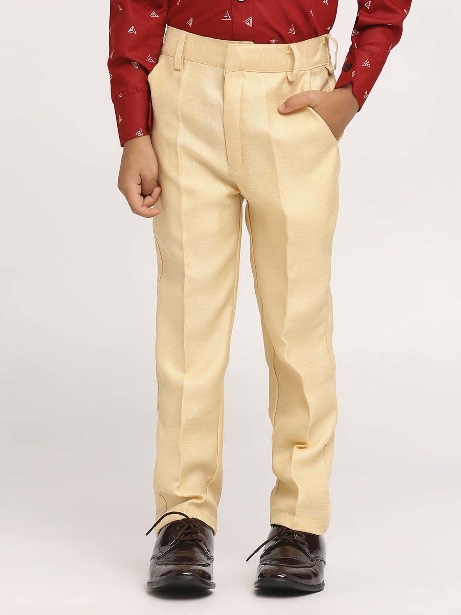 Kids Island Boys Red & Beige Solid Full Sleeves Suit Set