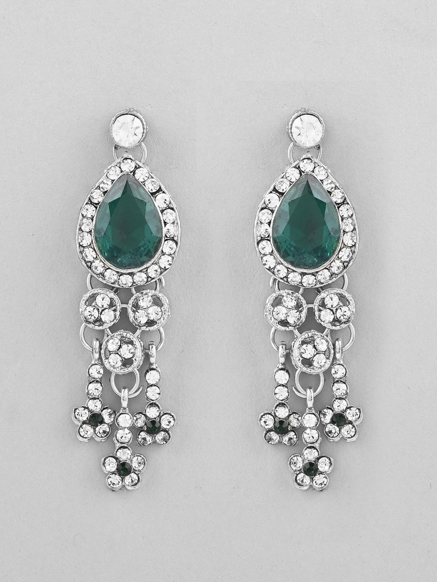 VOJ Silver Plated Cz-Stone Studded with Green Stone Choker Set with Mangtikka for Women