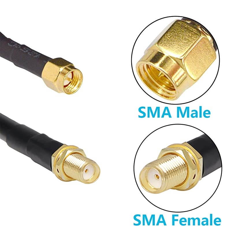 25 ft Low-Loss Coaxial Extension Cable (50 Ohm) SMA Male to SMA Female Connector,  Pure Copper Coax Cables - Antenna Lead Extender for 3G/4G/5G/LTE/ADS-B/Ham/GPS/WiFi/RF Radio Use (Not for TV)