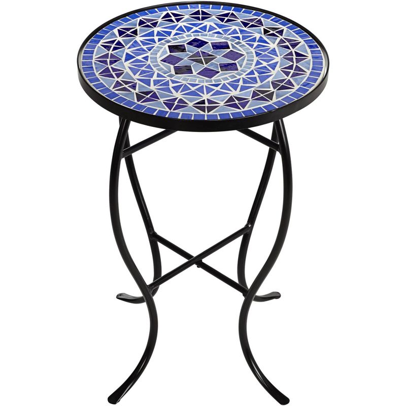 Teal Island Designs Cobalt Mosaic Black Iron Outdoor Accent Table